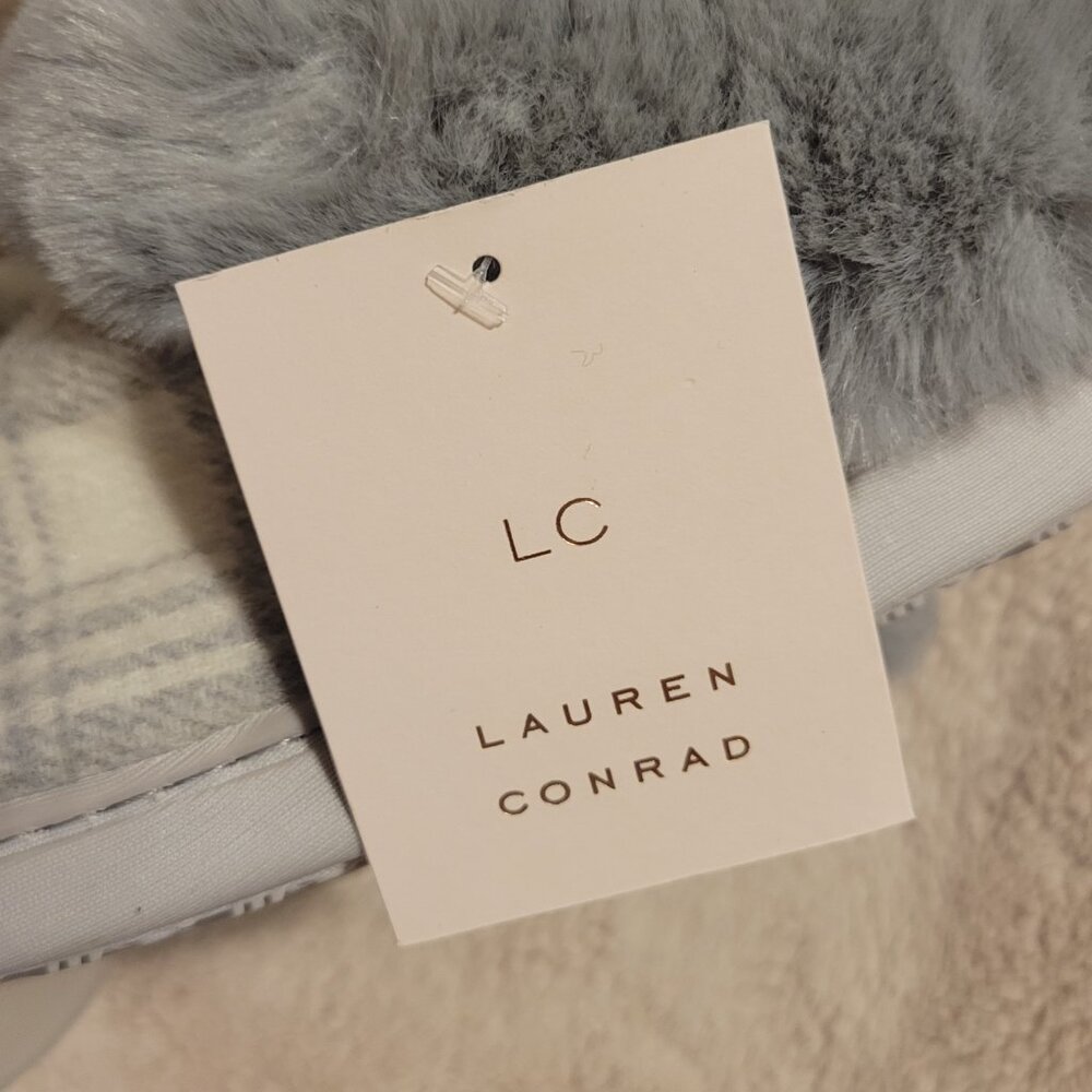 LC Lauren Conrad Women's Faux Fur Plaid Clog Slipper S 5-6 *BRAND NEW* - Picture 2 of 7